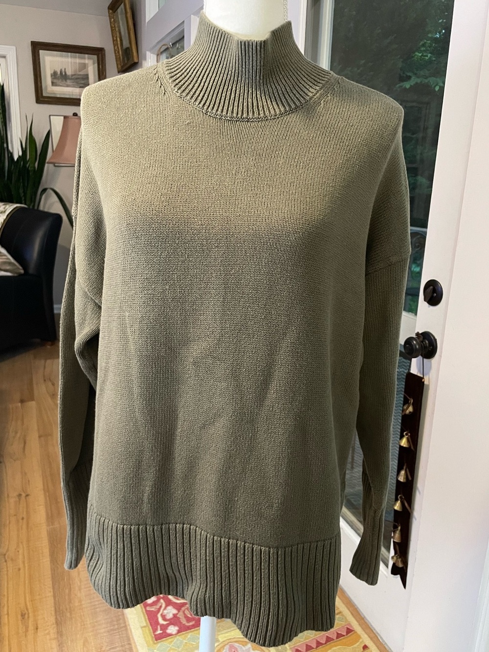 GAP Olive Green Ribbed Mock Neck Sweater Large 100% cotton